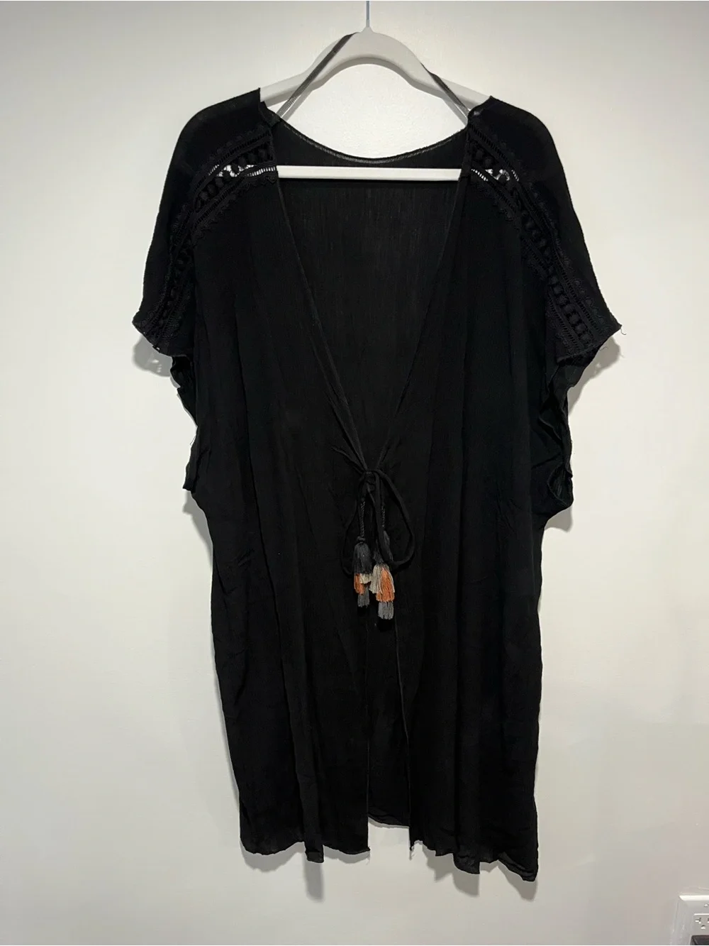BECCA Black Plus-Size Swim Cover-Up Tunic with Tassel Trim